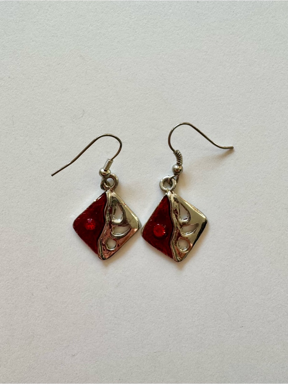 Red and Silver Diamond Drop Earrings - Women Jewelry